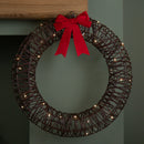 50cm Battery Operated Light up Christmas Wreath with Red Bow & 40 Warm White LEDs