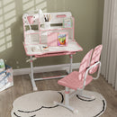 AIYAPLAY Kids Desk And Chair Set W/ Tiltable Desktop Reading Rack - Pink