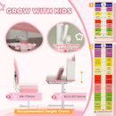 AIYAPLAY Kids Desk And Chair Set W/ Tiltable Desktop Reading Rack - Pink