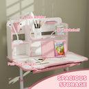 AIYAPLAY Kids Desk And Chair Set W/ Tiltable Desktop Reading Rack - Pink