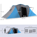 Outsunny 4-6 Man Camping Tent With 2 Bedroom And Living Area, Grey And Orange