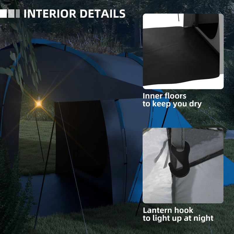 Outsunny 4-6 Man Camping Tent With 2 Bedroom And Living Area, Grey And Orange