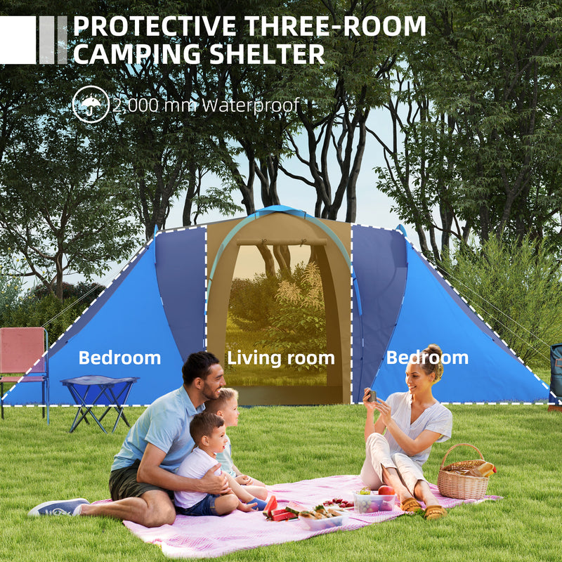 Outsunny 4-6 Man Camping Tent With 2 Bedroom And Living Area, Grey And Orange