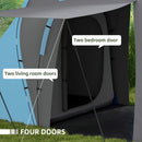 Outsunny 4-6 Man Camping Tent With 2 Bedroom And Living Area, Grey And Orange