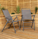 Samuel Alexander Outdoor 4 Seater Round Glass Top Table and Chairs Patio Set with Parasol in Grey
