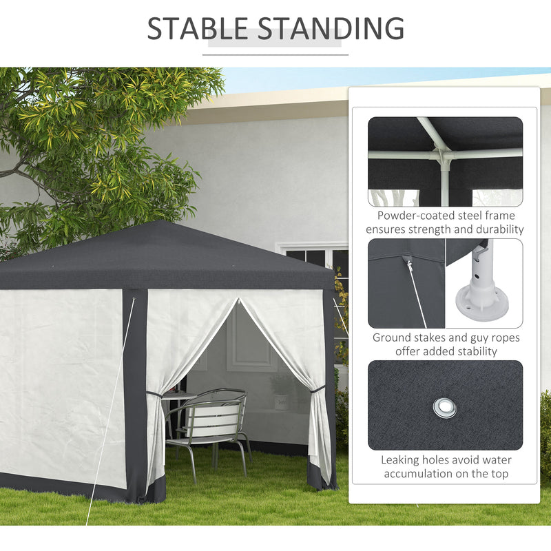 Outsunny Hexagonal Gazebo Patio, Outdoor Canopy Patio Party Tent Dark Grey
