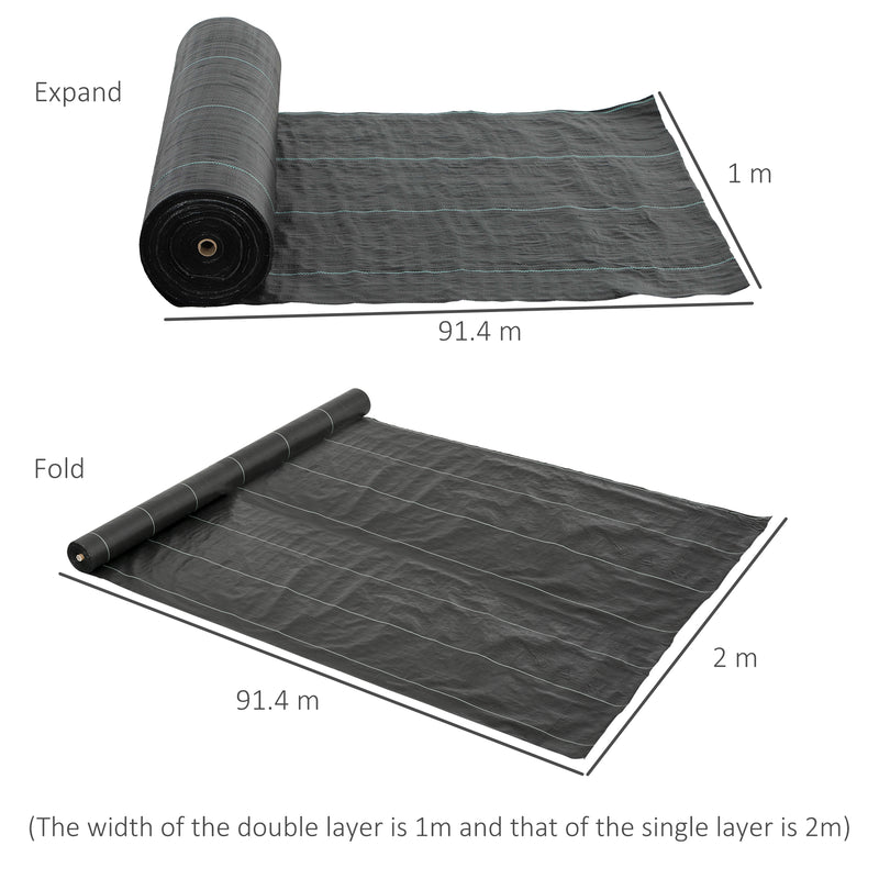 Outsunny 2m x 90m Weed Control Membrane, Heavy Duty Weed Barrier Fabric
