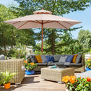 Outsunny 3 x 3 meter Patio Garden Sun Umbrella Sunshade Outdoor Wood Wooden Parasol Canopy Double Tier, Beige BASE NOT INCLUDED