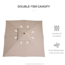 Outsunny 3 x 3 meter Patio Garden Sun Umbrella Sunshade Outdoor Wood Wooden Parasol Canopy Double Tier, Beige BASE NOT INCLUDED