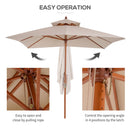 Outsunny 3 x 3 meter Patio Garden Sun Umbrella Sunshade Outdoor Wood Wooden Parasol Canopy Double Tier, Beige BASE NOT INCLUDED