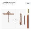 Outsunny 3 x 3 meter Patio Garden Sun Umbrella Sunshade Outdoor Wood Wooden Parasol Canopy Double Tier, Beige BASE NOT INCLUDED