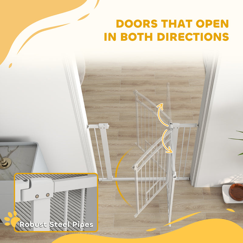 PawHut Stair Gate with Cat Door, Adjustable Width - White