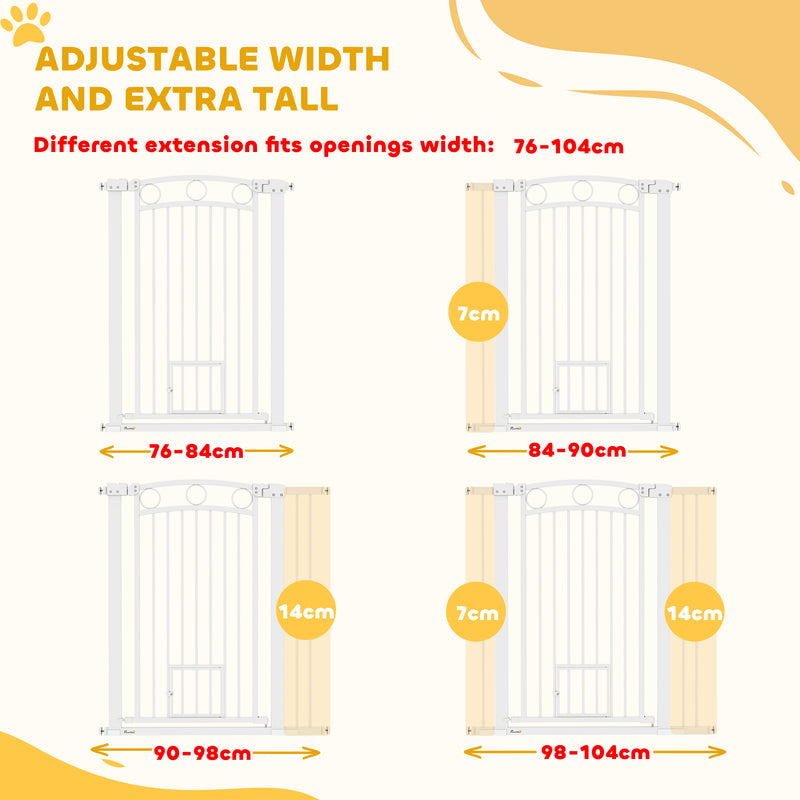 PawHut Stair Gate with Cat Door, Adjustable Width - White