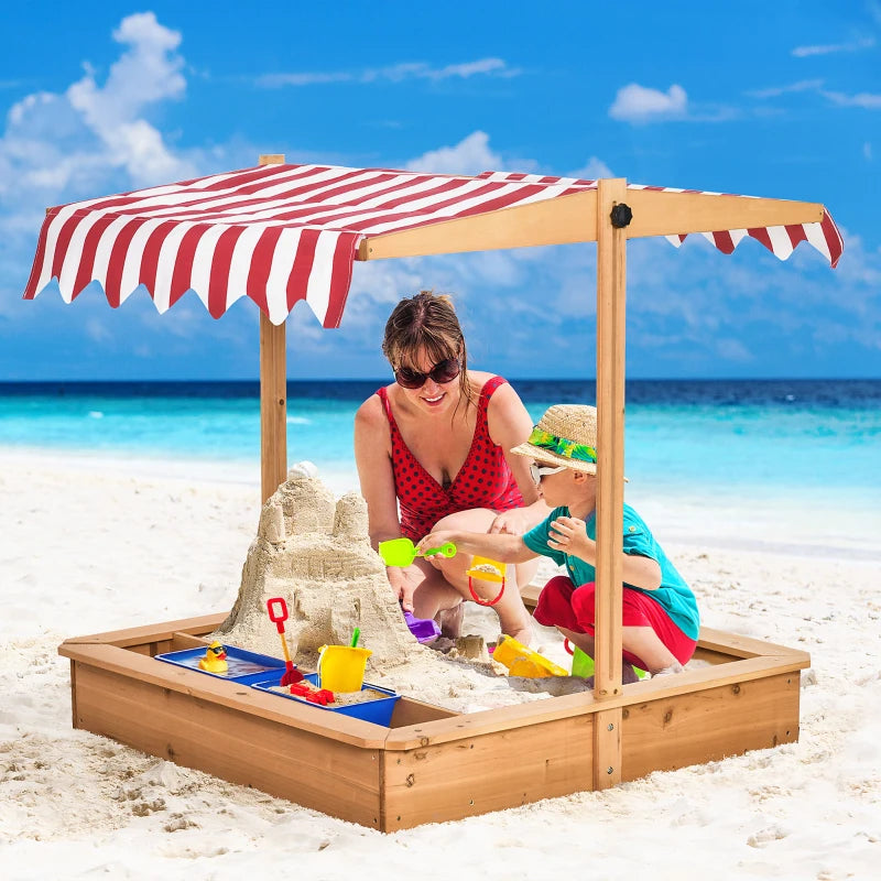 Outsunny Children's  Wooden Sandbox with  Cover - wood