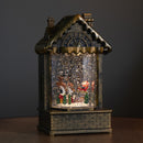20cm Dual Powered Light up Christmas House Water Spinner with Santa in Sleigh Scene and LEDs