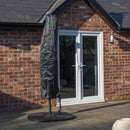 Outdoor 4 Person Round Glass Top Garden Dining Table Chairs With Black Banana Parasol and Base