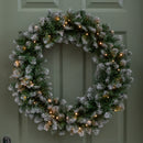 60cm Snow Tipped Christmas Wreath with 50 Warm White LEDs and 160 Bullet Tips