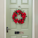 40cm Red Hanging Christmas Poinsettia Wreath with Berries and Pinecones
