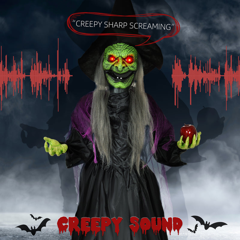 HOMCOM Voice Activated Halloween Animatronics Witch, Battery Operated