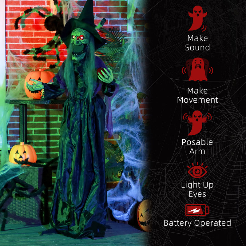 HOMCOM Voice Activated Halloween Animatronics Witch, Battery Operated