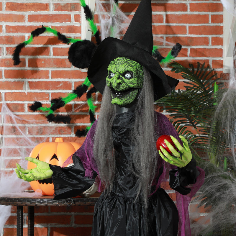 HOMCOM Voice Activated Halloween Animatronics Witch, Battery Operated