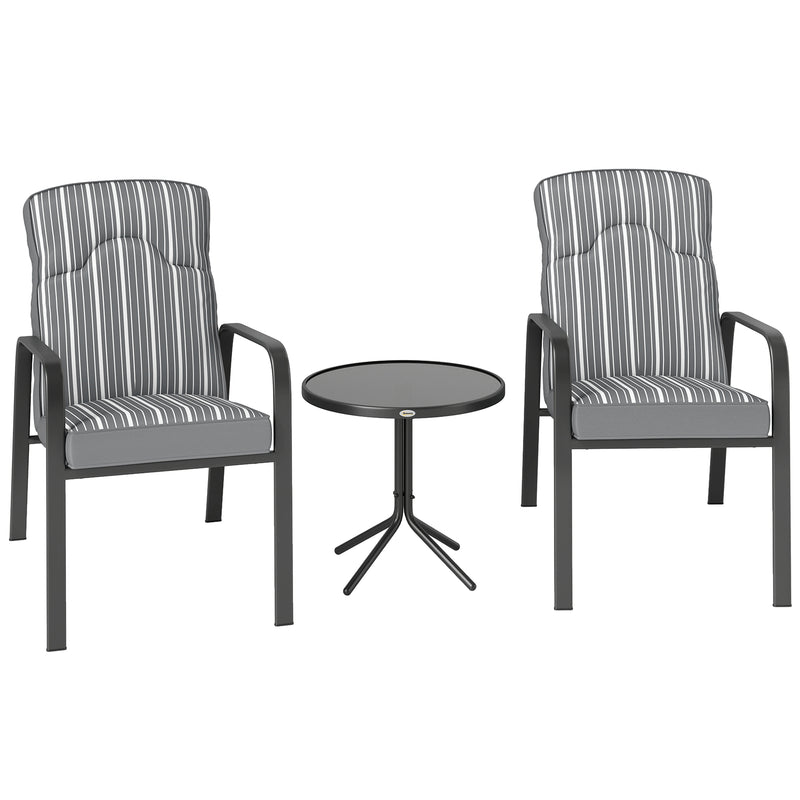 Outsunny 3-Piece Recliner Garden Chairs And Tempered Glass Table Set