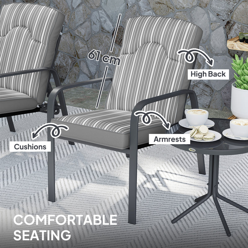 Outsunny 3-Piece Recliner Garden Chairs And Tempered Glass Table Set