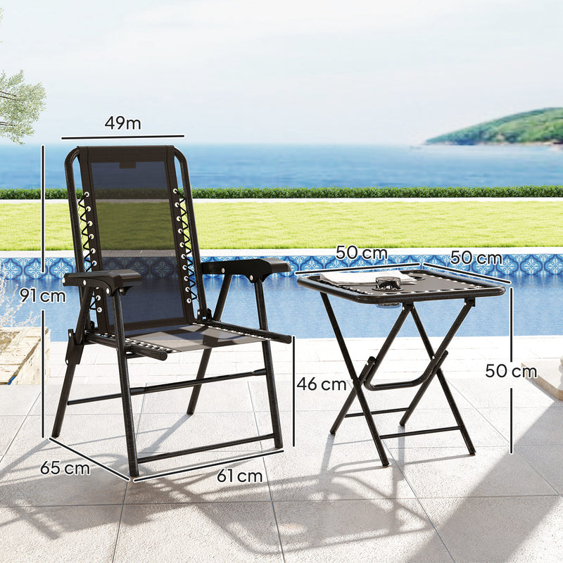 Outsunny 3 Pieces Folding Garden Bistro Set with Cup Holders, Black