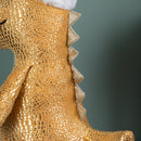 45cm Gold Plush Tyrone-Rex Dino Standing Christmas Decoration with Santa Hat