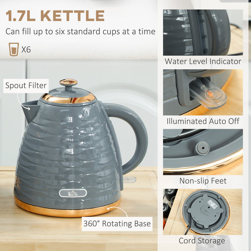 HOMCOM Kettle and Toaster Set 1.7L Rapid Boil Kettle & 2 Slice Toaster