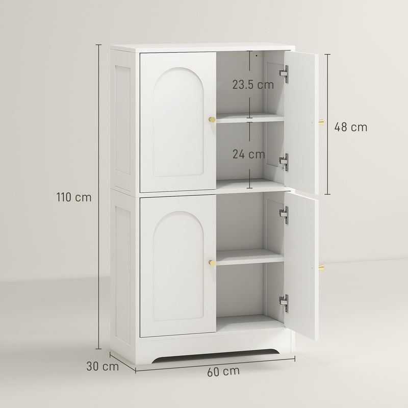 HOMCOM 110cm Kitchen Cupboard with 4 Arched Doors and 2 Adjustable Shelves
