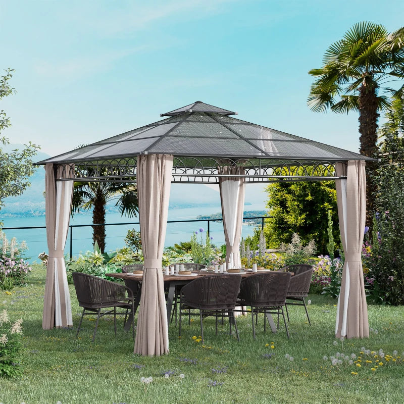 Outsunny Hard Top Gazebo  3m x 3m - Dark Grey & Khaki