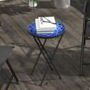 Outsunny Mosaic Garden Table, 35.5cm Folding Coffee Table, Navy Blue