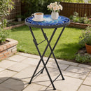 Outsunny Mosaic Garden Table, 35.5cm Folding Coffee Table, Navy Blue
