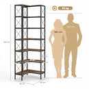 HOMCOM L-Shaped Bookshelf, 6-Tier Bookcase with Metal Frame, Rustic Brown