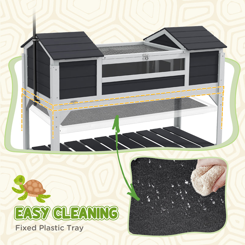 PawHut Tortoise House w/ Adjustable Lamp Holder, Openable Lid, Dual Main Houses