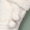 50cm White Winter Faux Fur Hanging Christmas Stocking With Pom Poms