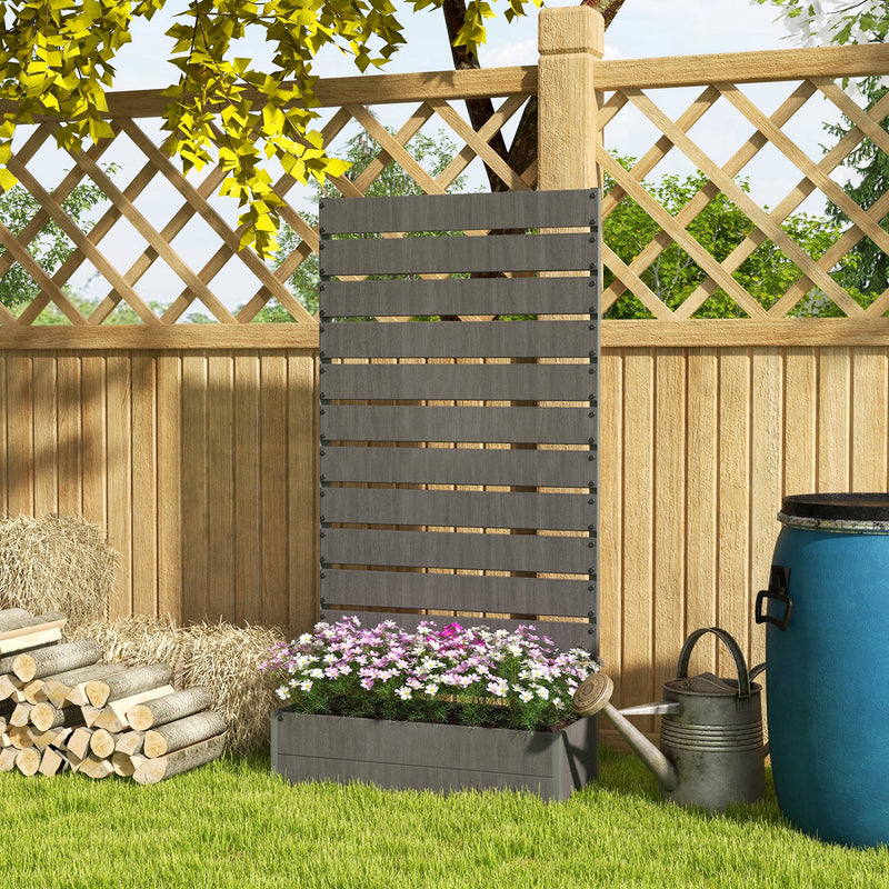 Outsunny Raised Garden Bed with Trellis Standing Patio Planter Box Light Brown