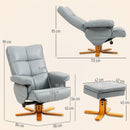 HOMCOM Recliner Chair And Footstool PU Leather Wooden Base, Light Grey