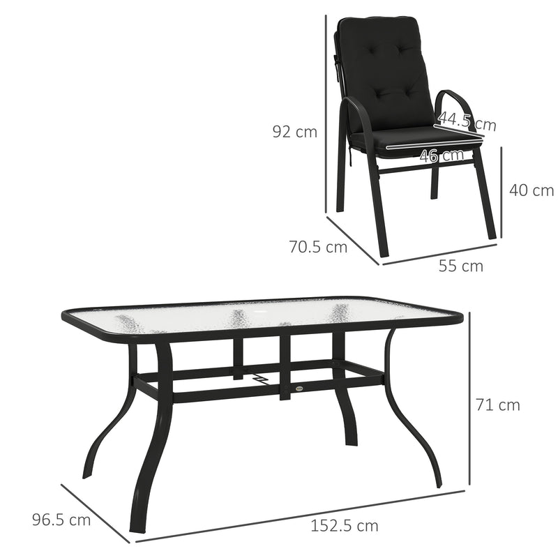 Outsunny 7 PCs Garden Dining Set w/ Umbrella Hole & Cushion