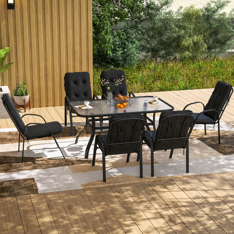 Outsunny 7 PCs Garden Dining Set w/ Umbrella Hole & Cushion