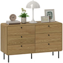 HOMCOM Chest of Drawers for Bedroom, Modern 6 Drawer Dresser, Oak