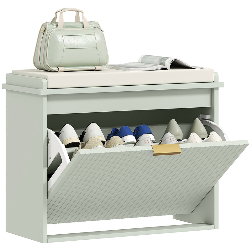 HOMCOM Shoe Storage Bench With Cushion And Flip-Drawer 62x26x47.5cm
