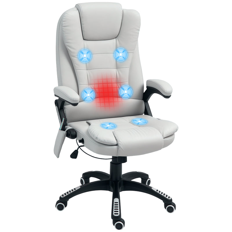 HOMCOM Heated Vibrating Massage Chair with Reclining Function, Light Grey