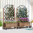Outsunny Pack of 2 Wooden Raised Bed, Outdoor Planter Box w/ Metal Trellis