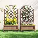 Outsunny Pack of 2 Wooden Raised Bed, Outdoor Planter Box w/ Metal Trellis