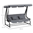 Outsunny 2-in-1 Garden Swing Chair for 3 Person w/ Adjustable Canopy Grey