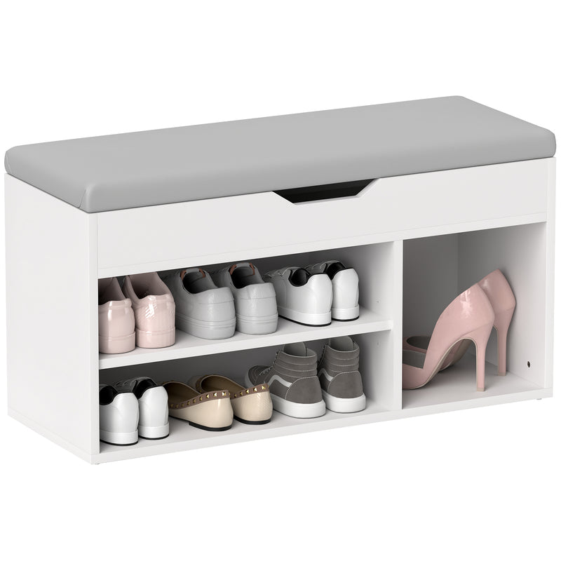 HOMCOM Sit-On Shoe Storage Unit w/ Hidden Compartment Handles