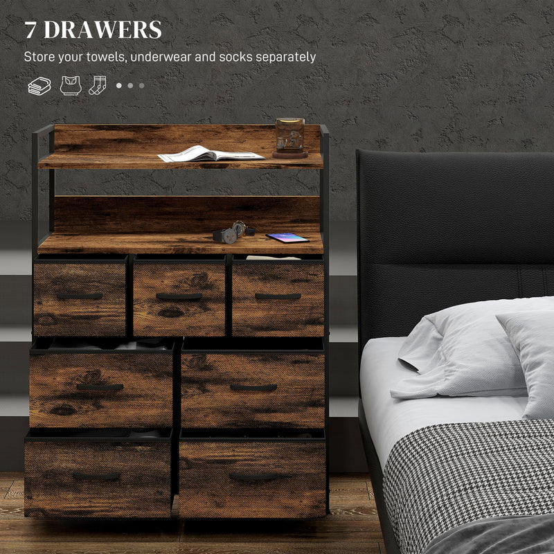HOMCOM Bedroom Chest of Drawers 7 Drawer Dresser w/ Shelves