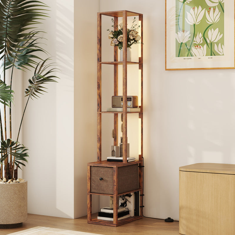 HOMCOM Floor Lamp with Shelves, LED Standing Lamp with Fabric Drawer